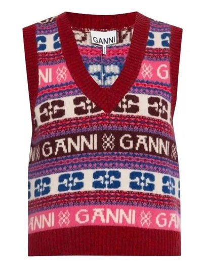 Jacquard pattern V-neck vest K2121 999 - GANNI - BALAAN 2