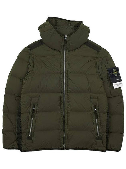 Seamless Logo Nylon Hooded Down Jacket Olive - STONE ISLAND - BALAAN 2