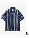 Striped Short Sleeve Shirt Nautic Blue - AMI - BALAAN 2