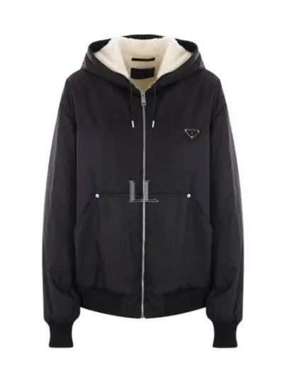 Triangle Logo Re-Nylon Zip Up Hoodie Black - PRADA - BALAAN 2