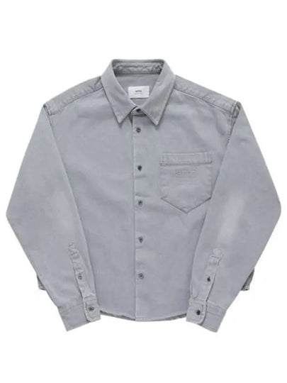 Embossed Logo Denim Long Sleeve Shirt Javel Grey - AMI - BALAAN 2