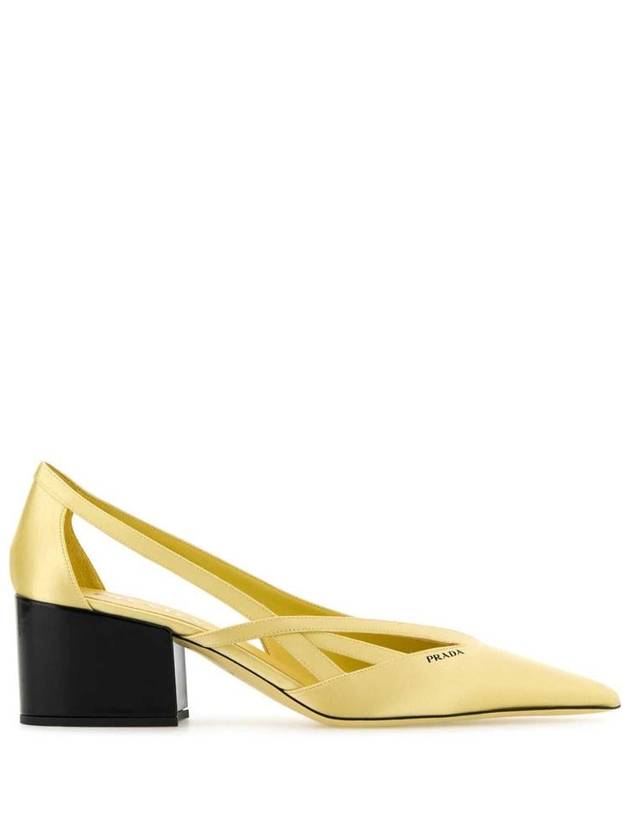 satin cutout pumps heel lemon yellow - PRADA - BALAAN 2