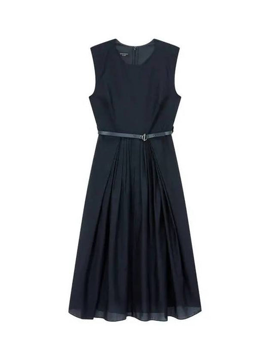 Women s pleated leather belt dress navy - EMPORIO ARMANI - BALAAN 1