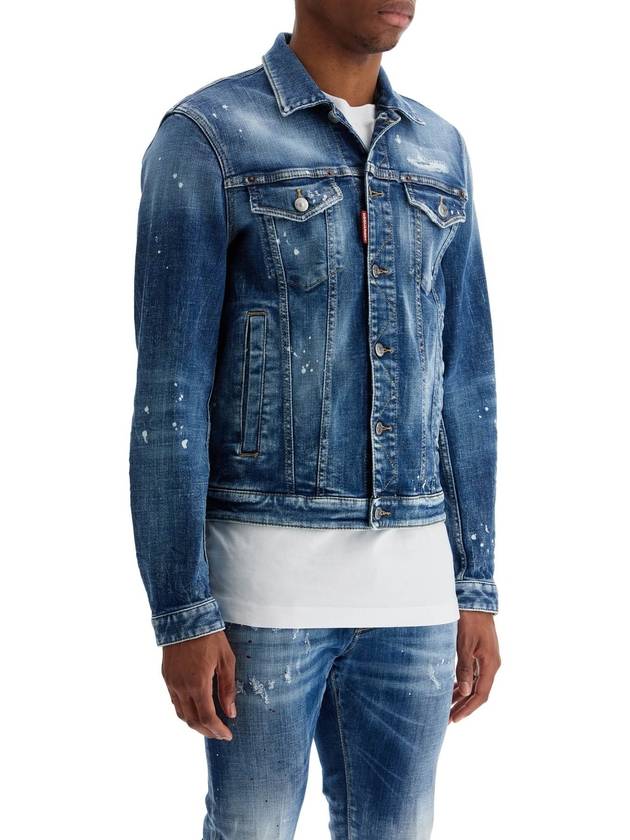 navy blue vintage look cotton denim jacket - DSQUARED2 - BALAAN 2