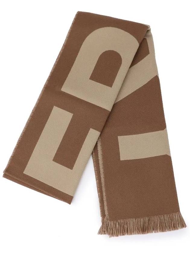 Logo Fringe Wool Muffler Birch Brown - BURBERRY - BALAAN.