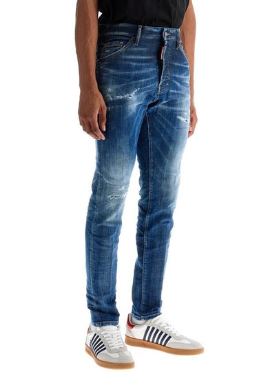 navy blue cotton jeans with worn effect 5 pockets - DSQUARED2 - BALAAN 2