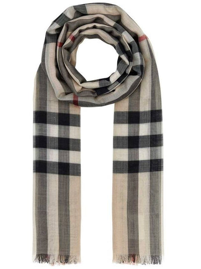 Check Wool Silk Blend Scarf Beige - BURBERRY - BALAAN 2