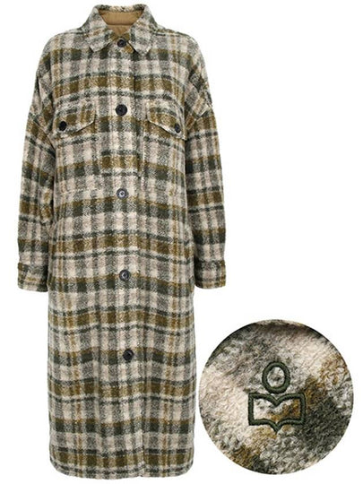 Fontizi Long Check Wool Single Coat Khaki Ecru - ISABEL MARANT ETOILE - BALAAN 2