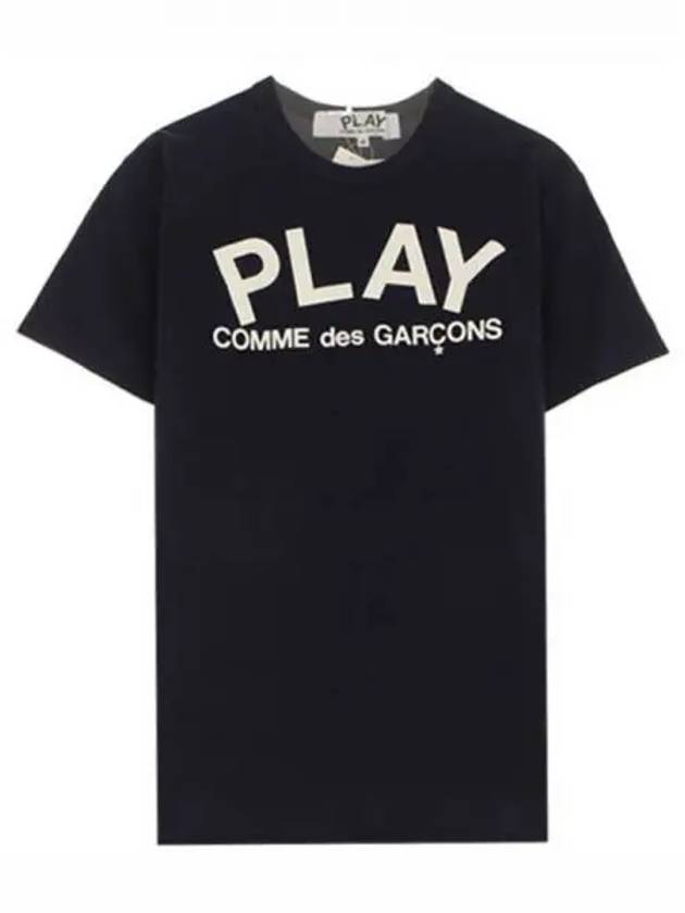 AZ T176 051 1 Play Typo Round Short Sleeve T Shirt Navy White Men s TJ 271384 - COMME DES GARCONS - BALAAN 1