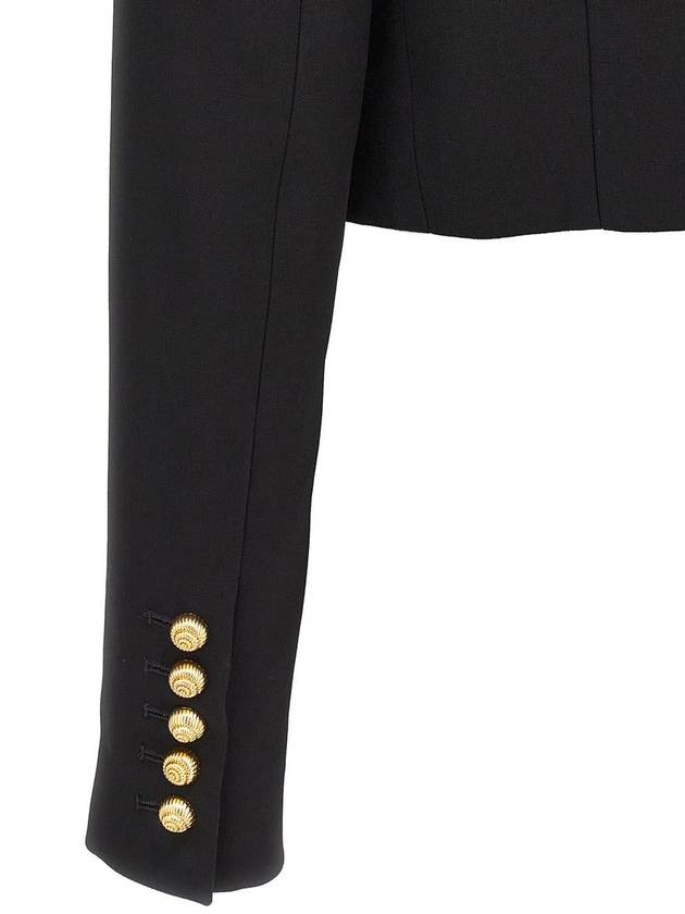 Gold Button Crop Crepe Jacket Black - BALMAIN - BALAAN 5