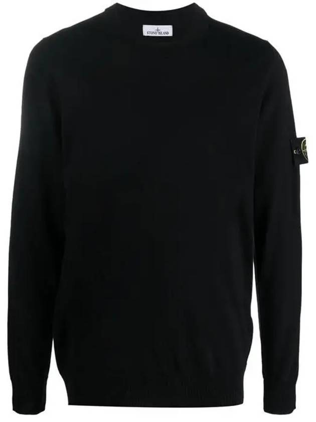 Logo Patch Round Neck Knit Top Black - STONE ISLAND - BALAAN 2