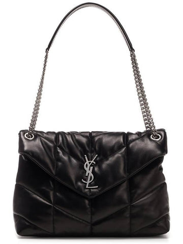 Puffer Silver Hardware Nappa Leather Medium Shoulder Bag Black - SAINT LAURENT - BALAAN 1