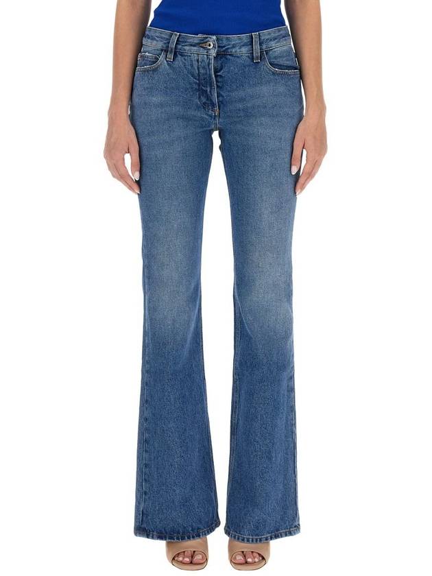 Women's Logo Patch Cotton Flare Jeans Blue - OFF WHITE - BALAAN 2