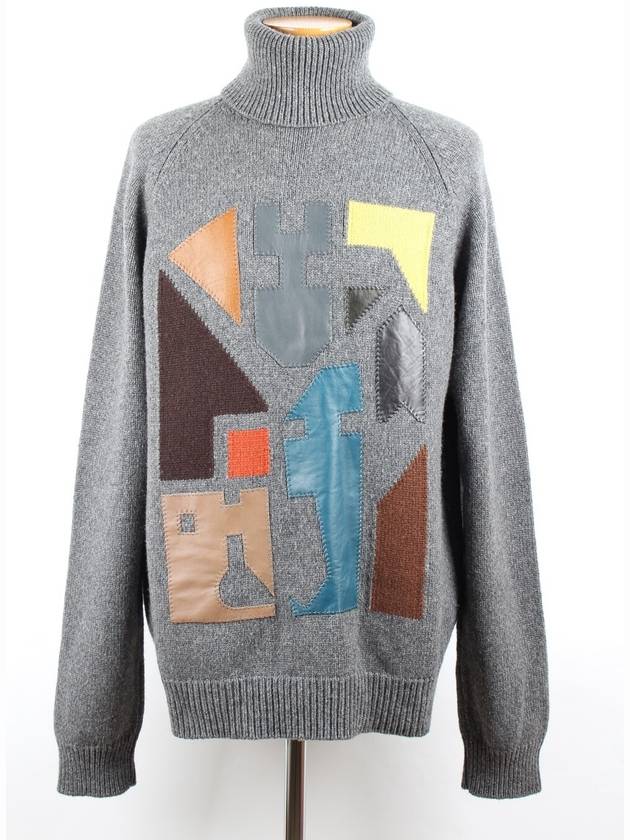 Multicolor Leather Patch Cashmere Turtleneck Knit XL - HERMES - BALAAN 1