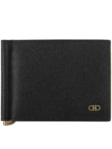 Gancini Money Clip Half  Wallet Black - SALVATORE FERRAGAMO - BALAAN 1