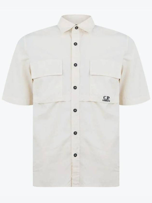 Cotton Rip-Stop Short Sleeve Shirt Beige - CP COMPANY - BALAAN 2