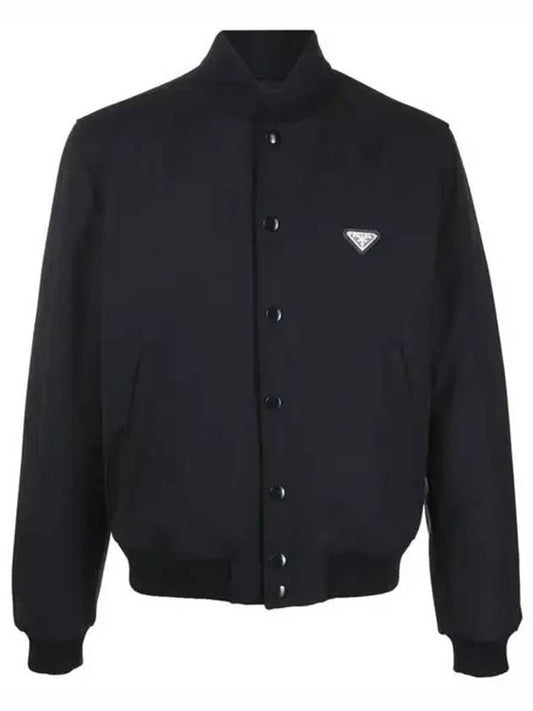 Men's Logo Patch Bomber Jacket Black - PRADA - BALAAN.