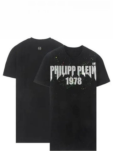 S20C MTK4269 PJY002N 02 Painted Round Short Sleeve T Shirt Black Men s TR 270226 - PHILIPP PLEIN - BALAAN 1