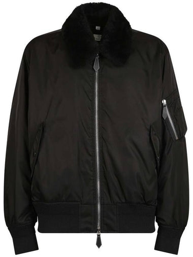 Detachable Shearling Collar Bomber Jacket Black - BURBERRY - BALAAN 1