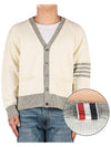 V-Neck 4-Bar Wool Cardigan White - THOM BROWNE - BALAAN 2