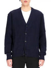 Heart Logo V Neck Cashmere Cardigan Navy - AMI - BALAAN 2