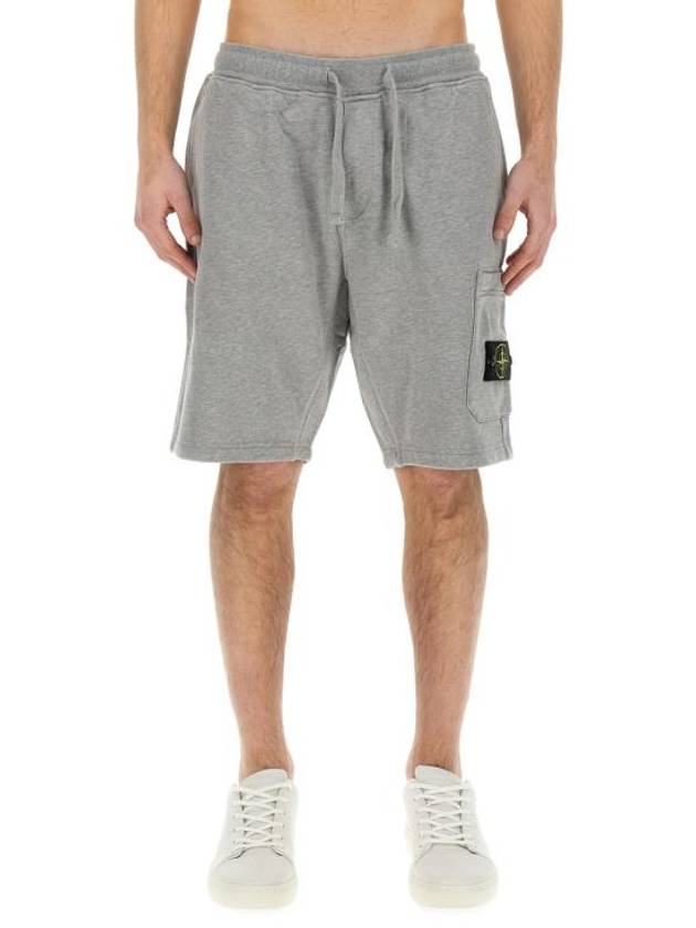 Cotton Fleece Cargo Bermuda Shorts Grey - STONE ISLAND - BALAAN 1