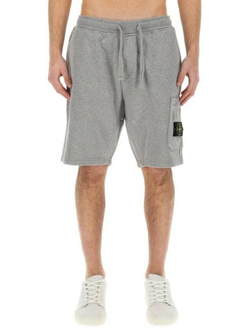 Cotton Fleece Cargo Bermuda Shorts Grey - STONE ISLAND - BALAAN 1