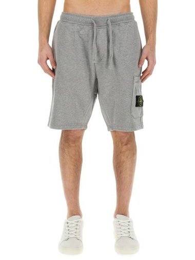 Cotton Fleece Cargo Bermuda Shorts Grey - STONE ISLAND - BALAAN 1