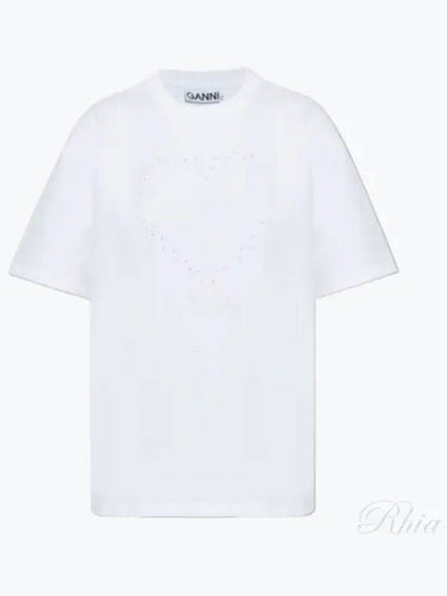 Heavy Cotton Drop Shoulder Heart Short Sleeve T-Shirt White - GANNI - BALAAN 2