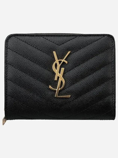 Monogram Zipper Grained Leather Half Wallet Black - SAINT LAURENT - BALAAN 2