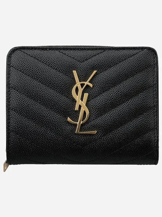 Monogram Zipper Grained Leather Half Wallet Black - SAINT LAURENT - BALAAN 2