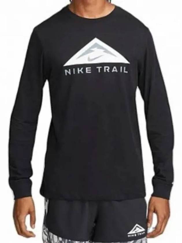 Men's Dri Fit Trail Running Crew Long-Sleeve T-shirt Black - NIKE - BALAAN 2