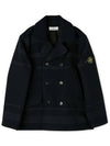 Wappen Patch Wool Blend Double Breasted Jacket Navy - STONE ISLAND - BALAAN 2