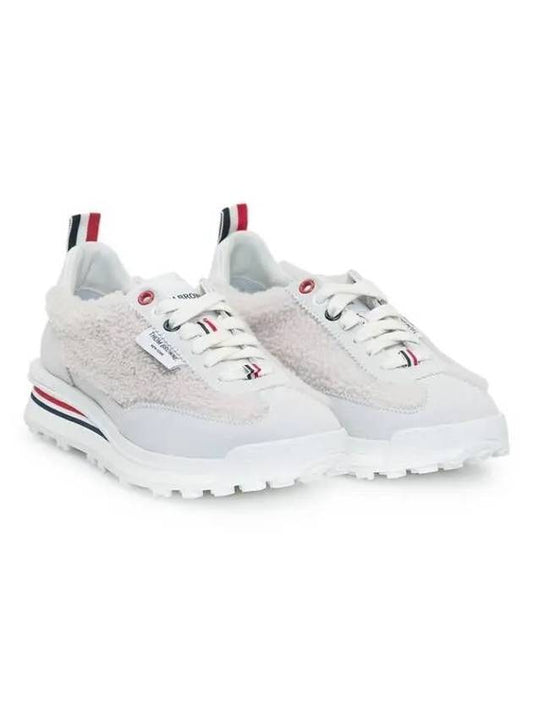 Tech Runner Shearling Suede Low Top Sneakers White - THOM BROWNE - BALAAN 2