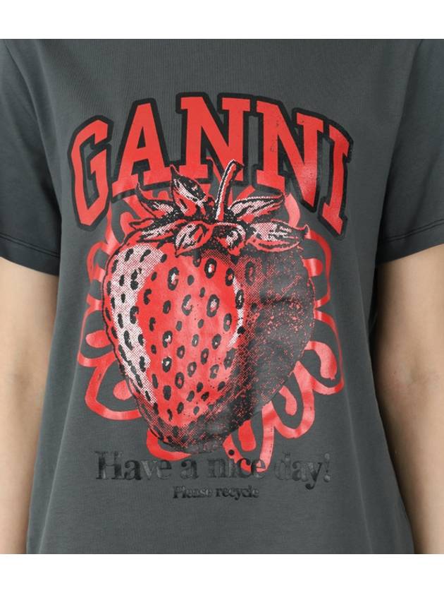 Strawberry Short Sleeve T-Shirt Ash Grey - GANNI - BALAAN 7