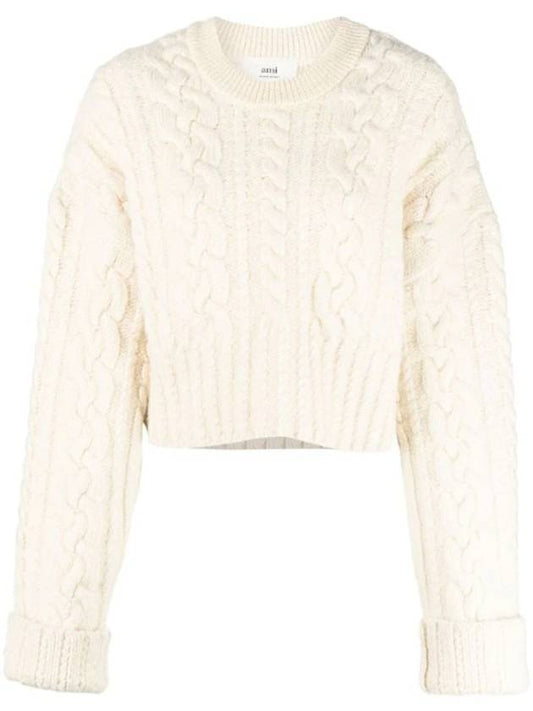 wool knit top white - AMI - BALAAN.