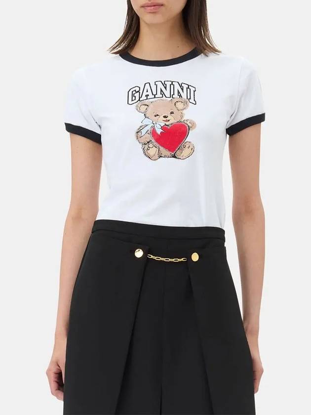 Basic Jersey Bear Print Short Sleeve T-Shirt White - GANNI - BALAAN 4