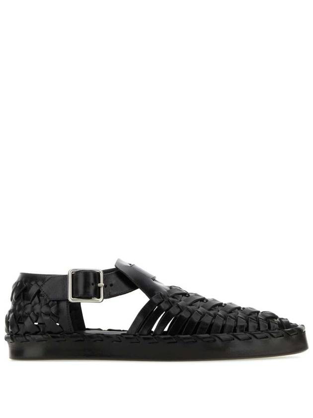 Woven Flat Leather Sandals Black - JIL SANDER - BALAAN 2