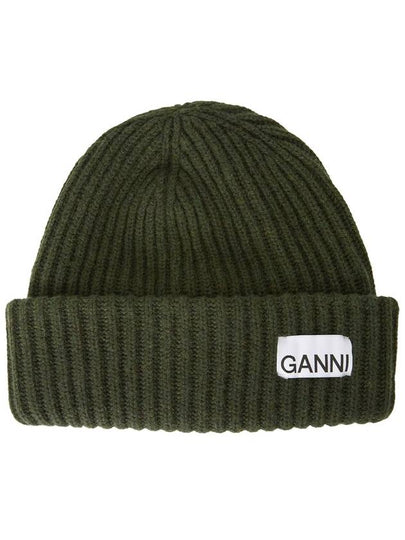 Logo Patch Knit Beanie Green - GANNI - BALAAN 2