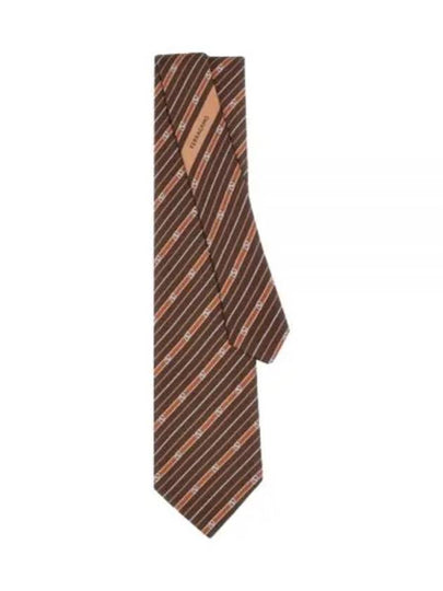 Gancini Print Silk Tie Brown - SALVATORE FERRAGAMO - BALAAN 2