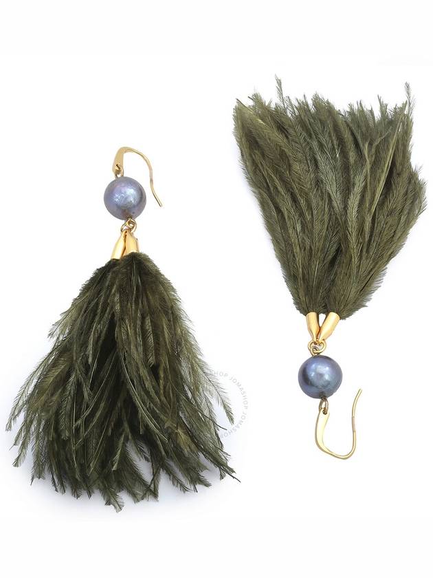 Tory Burch Green Feather Tassel Earrings - TORY BURCH - BALAAN 3