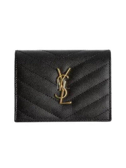 Monogram Caviar Leather Flap Card Wallet Black - SAINT LAURENT - BALAAN 2