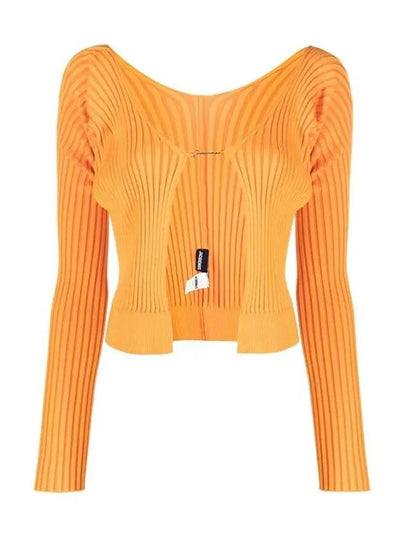 La Maille Pralu Longue Micro Charm Logo Cardigan Light Orange - JACQUEMUS - BALAAN 2