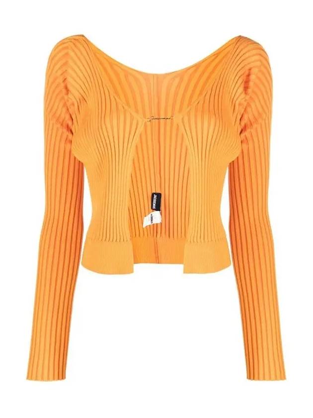 La Maille Pralu Longue Micro Charm Logo Cardigan Light Orange - JACQUEMUS - BALAAN 3