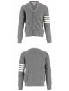 4-Bar Striped Waffle High V-Neck Cardigan Light Grey - THOM BROWNE - BALAAN 6