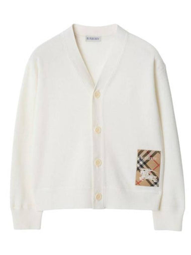 Kids Check Label Knit Cardigan Ivory - BURBERRY - BALAAN 1