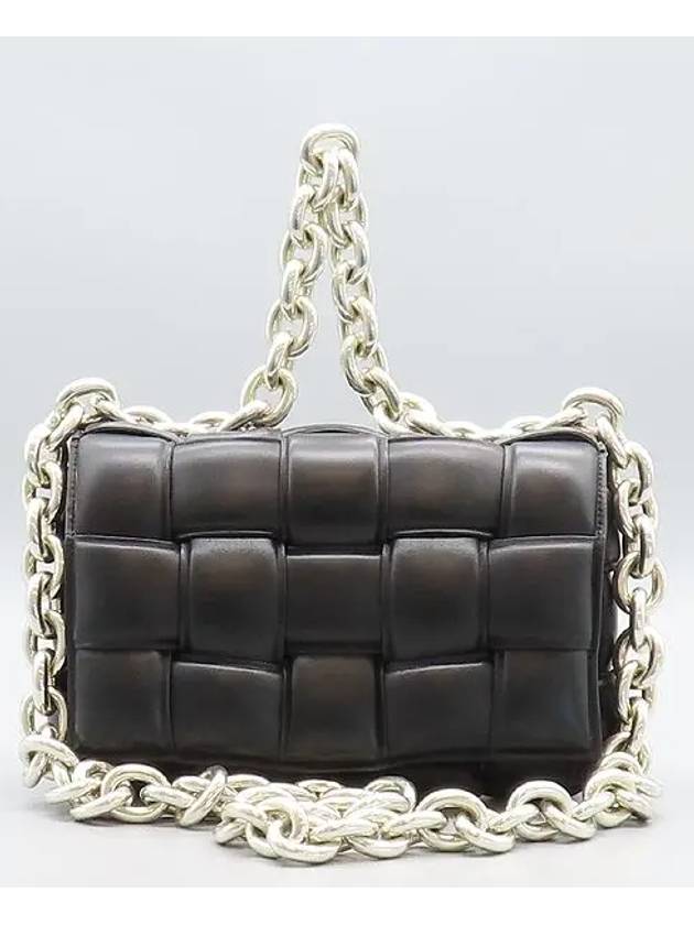 631421 Black Padded Leather Intrecciato Silver Chain Cassette Bag - BOTTEGA VENETA - BALAAN 2