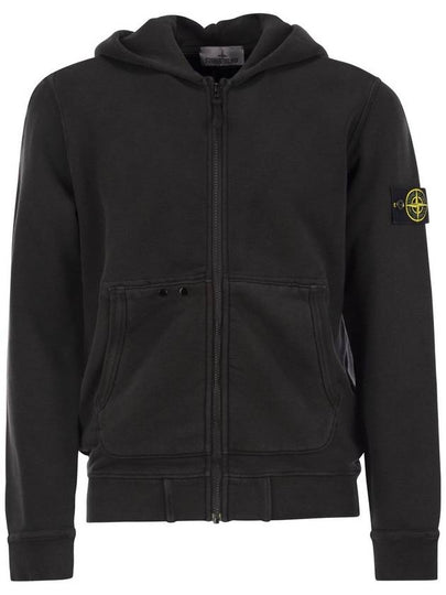 Logo Patch Zip-Up Hoodie Black - STONE ISLAND - BALAAN 2