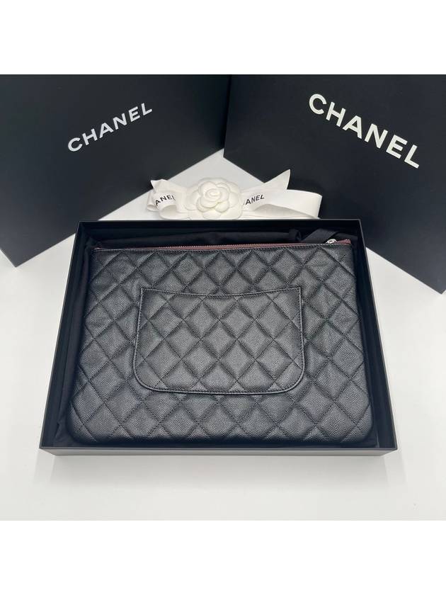 Silver CC Logo Medium Calfskin Clutch Bag Black - CHANEL - BALAAN 3