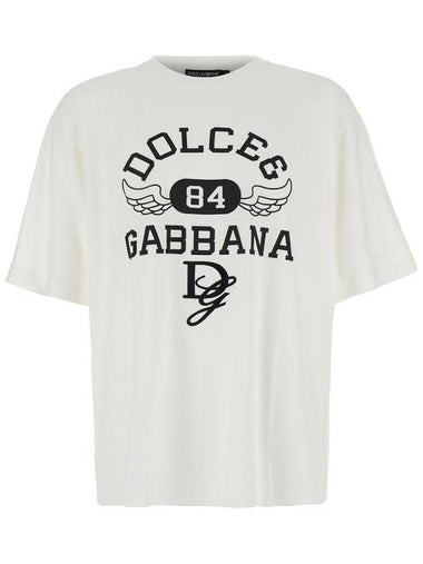 White Oversize T-Shirt With Maxi Logo On The Front In Cotton Man - DOLCE&GABBANA - BALAAN 1